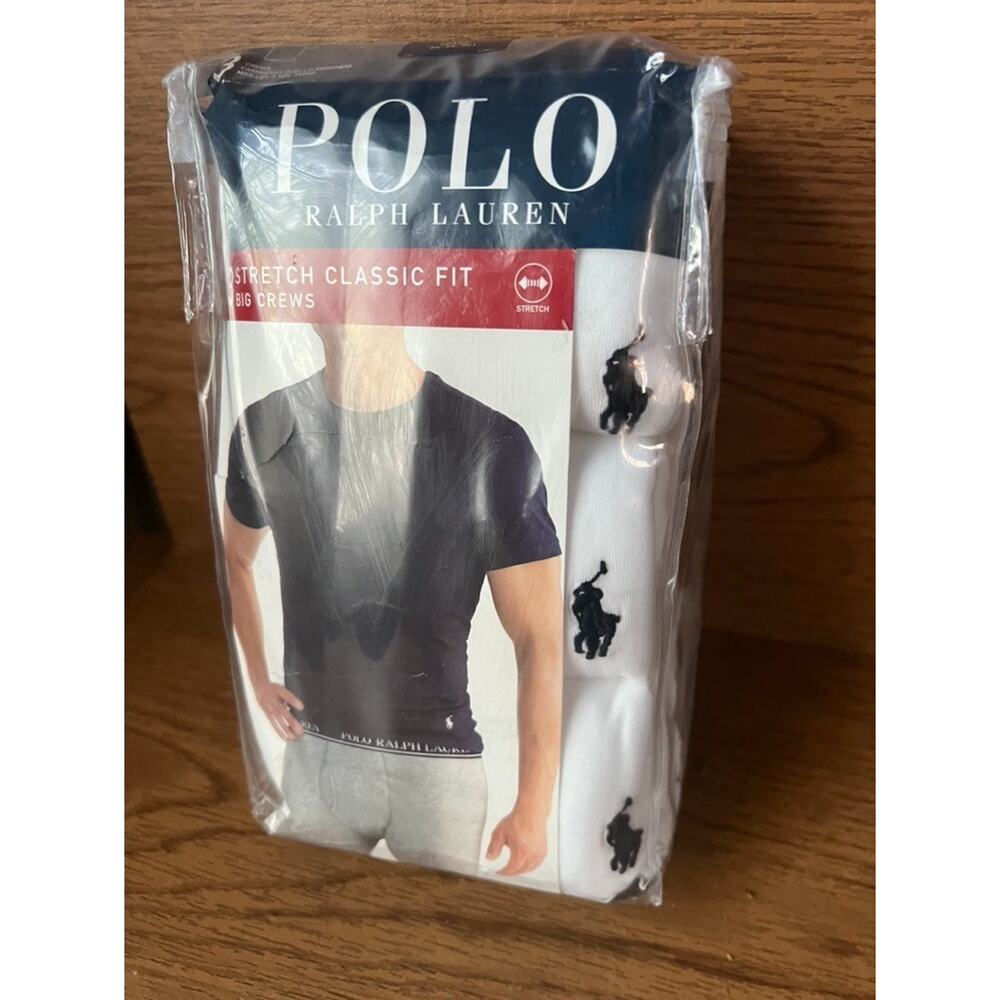 3 POLO RALPH LAUREN MENS 2XL BIG & TALL WHITE STRETCH CREW T-SHIRTS